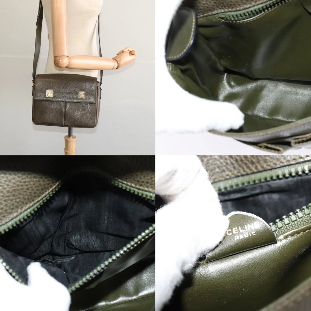 CELINE Shoulder Bag Leather Khaki Gold Auth KD335 - Picture 14 of 14